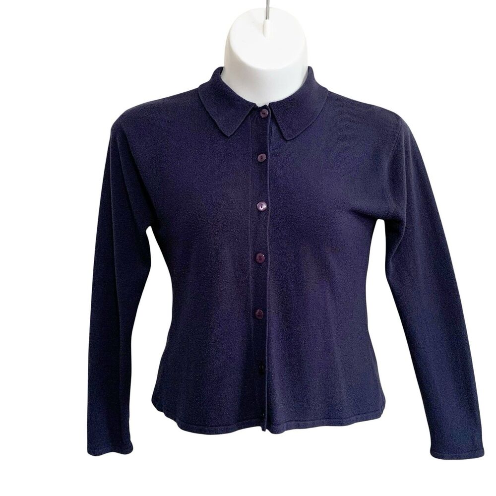 Metropolitan Sweater Top Womens Size XL Navy Blue Long Sleeve Button-Up Stretch